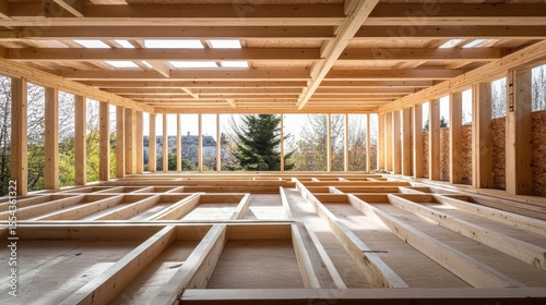 Wooden Frame Construction for New House Project with Strong Structural Support and Design Features