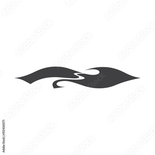 Logos of rivers, creeks, riverbanks and streams. River logo with combination of mountains and farmland with concept design vector illustration template
