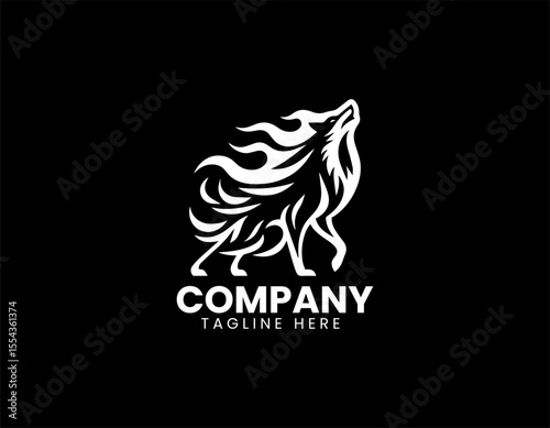 Fiery Flames Wolf Dynamic Primal Power Intense Hunter Vector Logo Design