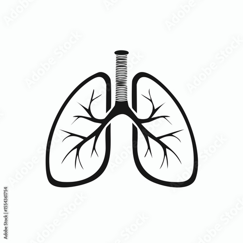 Black and white illustration of human lungs depicting the respiratory system's internal structure.