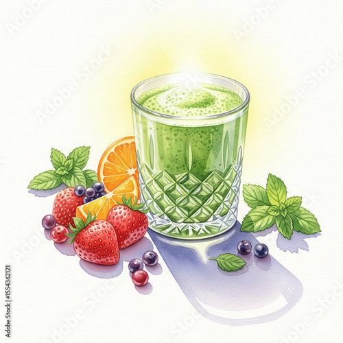 Green Smoothie Glow – Healthy Fruit Drink with Berries, Mint, and Citrus