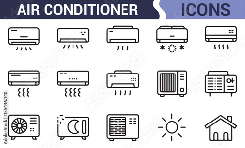 Home Comfort Icons: Air Conditioners and Thermostat Symbols