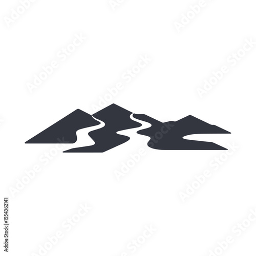 Logos of rivers, creeks, riverbanks and streams. River logo with combination of mountains and farmland with concept design vector illustration template