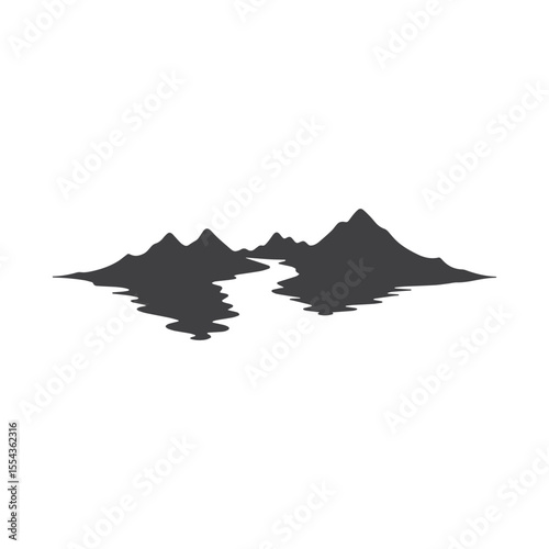 Logos of rivers, creeks, riverbanks and streams. River logo with combination of mountains and farmland with concept design vector illustration template