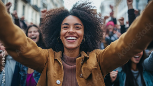 Radiant young woman smiling at a public celebration