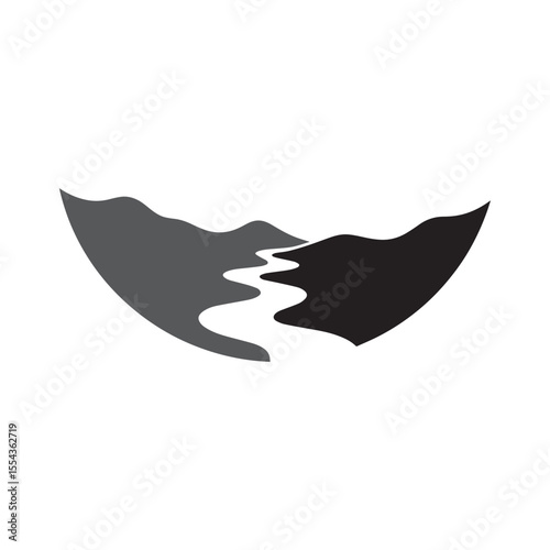 Logos of rivers, creeks, riverbanks and streams. River logo with combination of mountains and farmland with concept design vector illustration template