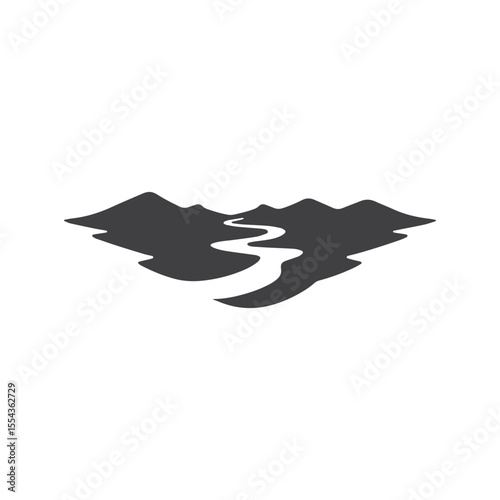 Logos of rivers, creeks, riverbanks and streams. River logo with combination of mountains and farmland with concept design vector illustration template