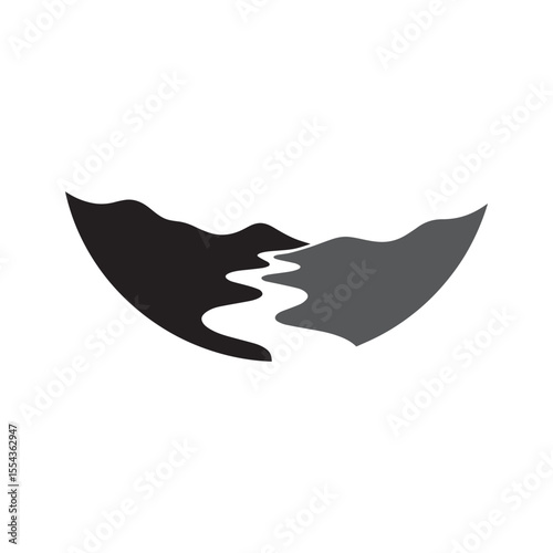 Logos of rivers, creeks, riverbanks and streams. River logo with combination of mountains and farmland with concept design vector illustration template