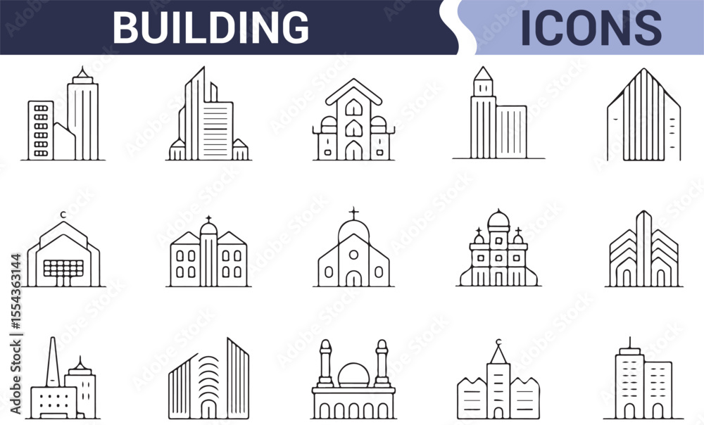 Fototapeta premium Icon Set of Different Building Structures for Architecture and Design Themes