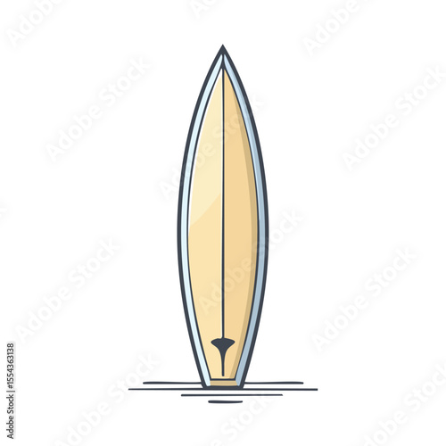 Illustration of a surfboard standing upright, ready for surfing on the ocean waves.