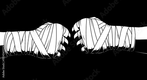  Beautiful black and white image of male fists in boxing taping_