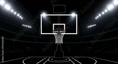 Brightly lit Basketball backboard in large sports arena