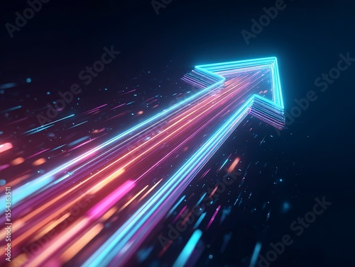 Infographic neon arrow going up