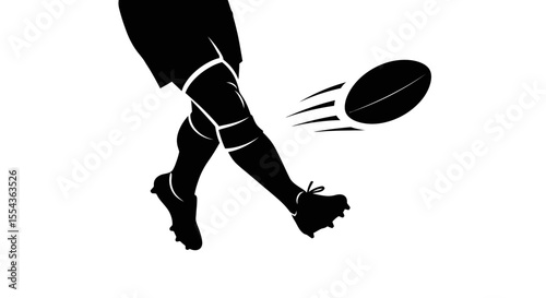 Legs of rugby player kicking ball 