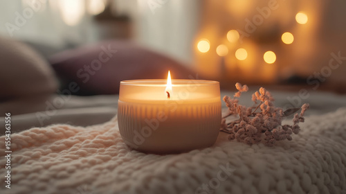 Soft Candlelight on Knit Blanket for Winter Comfort