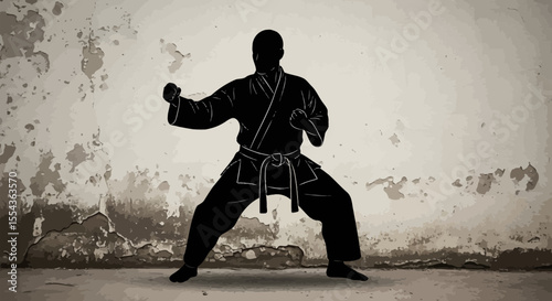 Martial arts master on wall background