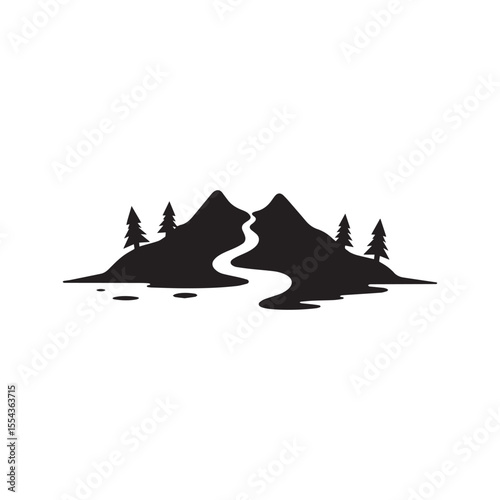 Logos of rivers, creeks, riverbanks and streams. River logo with combination of mountains and farmland with concept design vector illustration template