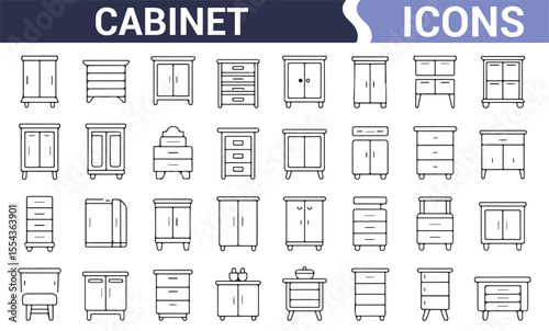 Vector Cabinet Icons for Bedroom, Living Room, and Kitchen Projects