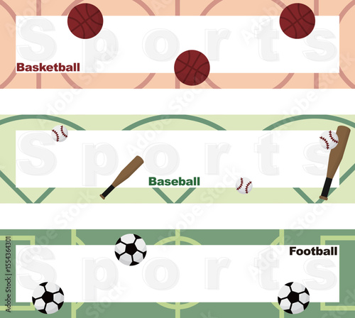 Flat Sports Banner Icons for Various Ball Games