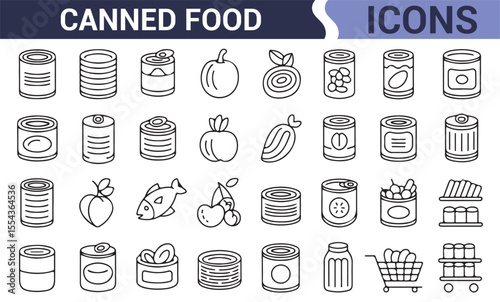 Editable Line Art Icons of Jars and Tins – Preserved Food Set