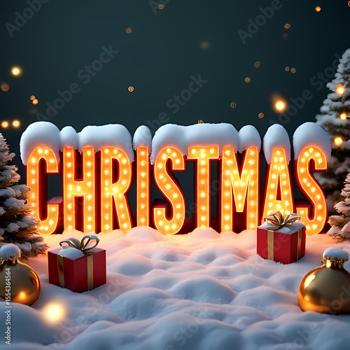 Christmas Glass Letters Surrounded by Snow

