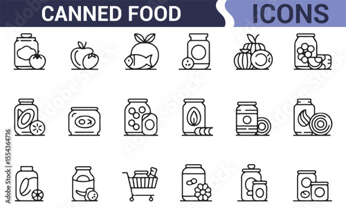 Vector Icons of Preserved Food Products in Tin and Glass Containers