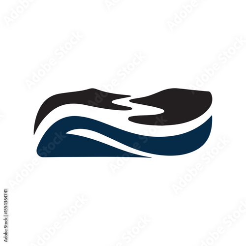 Logos of rivers, creeks, riverbanks and streams. River logo with combination of mountains and farmland with concept design vector illustration template
