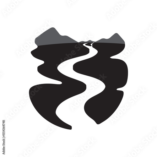 Logos of rivers, creeks, riverbanks and streams. River logo with combination of mountains and farmland with concept design vector illustration template