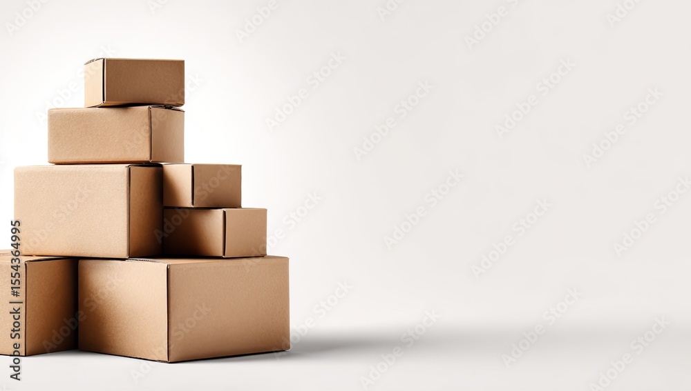 Fototapeta premium Stacked cardboard boxes on a white background