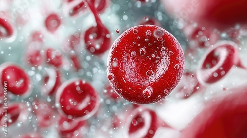 Microscopic concept blood cells streaming red human circulatory system, representing medical health within