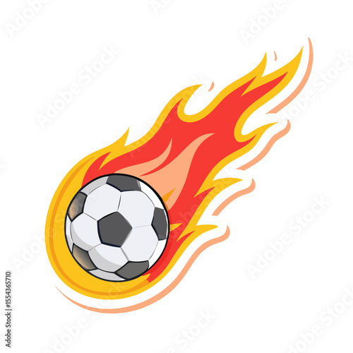 Fiery soccer ball blazing through the air. Intensity, speed, and energy. Vector illustration on white background. Sports promotions, dynamic ads, match posters, competitive football-themed designs.