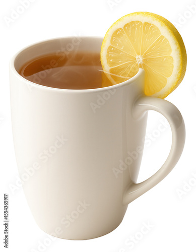 A mug of ginger tea with a slice of lemon on the rim, steam lazily drifting.