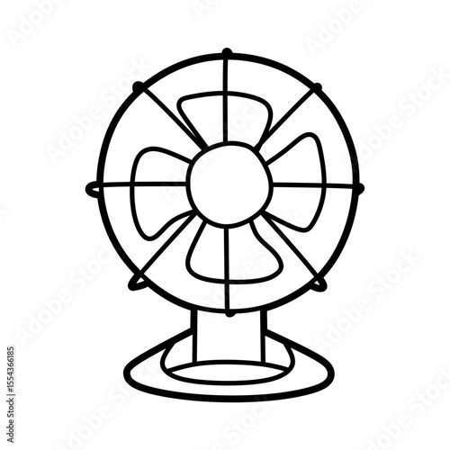 front facing fan image black and white line art