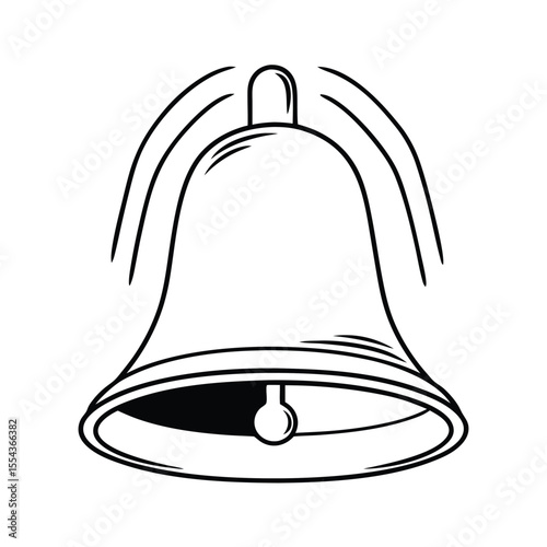 A simplistic line art vector illustration of a ringing bell, symbolizing sound and alerts, presented in black and white