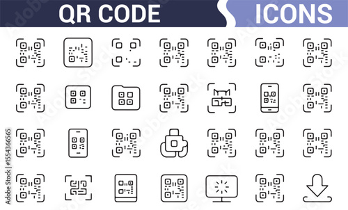 QR code icons featuring various designs for app development, e-commerce, and information sharing.