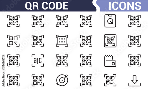 Collection of QR code icons for digital marketing, website links, and secure communication.