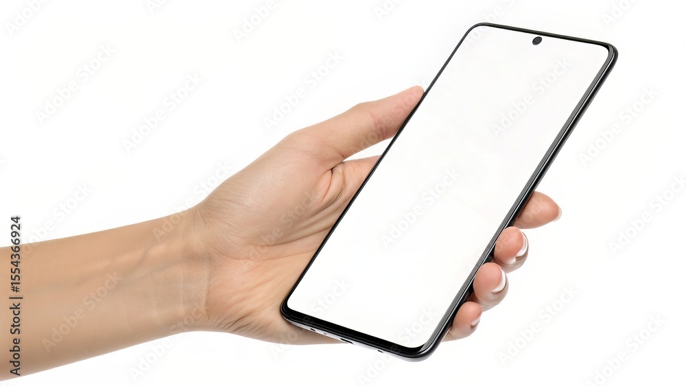 Vertical Smartphone in Hand, Blank Screen for App Display Purposes Vertical Smartphone in Hand, Blank Screen for App Display Purposes