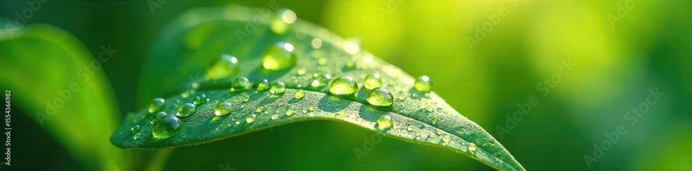 Close-up of sparkling water droplets on leaves, sunlight catching the glistening surface, conveying a sense of pure, refreshing blessing , sacred, leaves Close-up of sparkling water droplets on leaves, sunlight catching the glistening surface, conveying a sense of pure, refreshing blessing , sacred, leaves