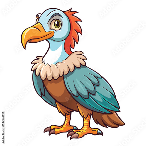 A funny vector cartoon illustration of a flying wild bird, featuring a cute vulture, a parrot, and an eagle character with detailed wings, beak, and feathers