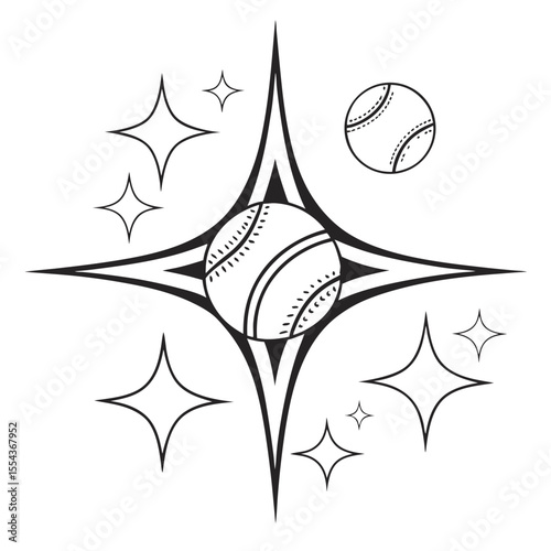Black and white illustration of sparkling starbursts and twinkling light elements, perfect for holiday designs, night sky themes, or decorative accents.