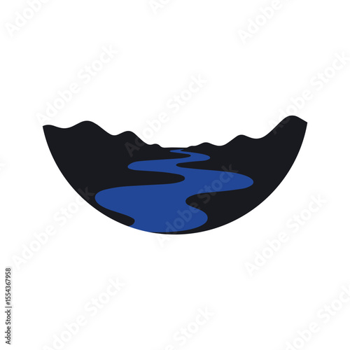 Logos of rivers, creeks, riverbanks and streams. River logo with combination of mountains and farmland with concept design vector illustration template