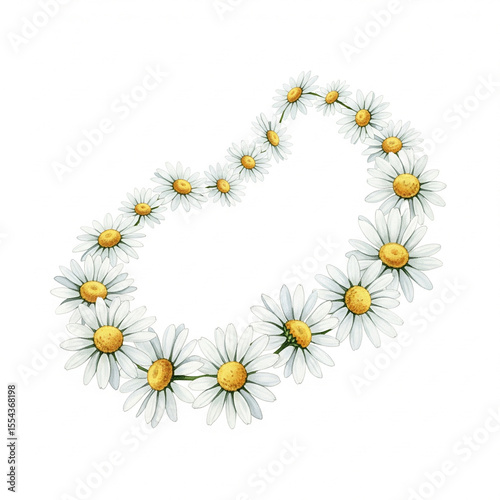 a watercolor illustration of a daisy chain forming a soft flowing curve