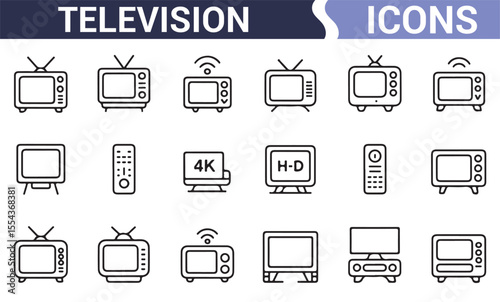 TV icons including traditional and 4K models, suitable for use in digital media and design projects.