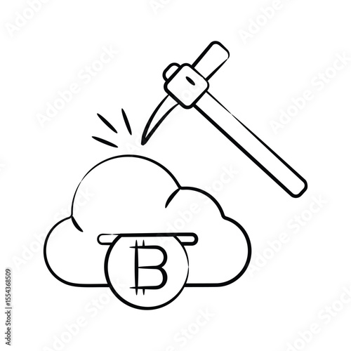 Get this amazing hand drawn style icon of bitcoin cloud mining