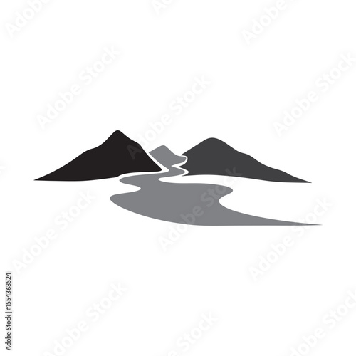 Logos of rivers, creeks, riverbanks and streams. River logo with combination of mountains and farmland with concept design vector illustration template