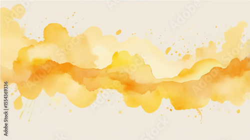 Abstract orange background with grunge watercolor paint splashes, a vibrant summer sky illustration