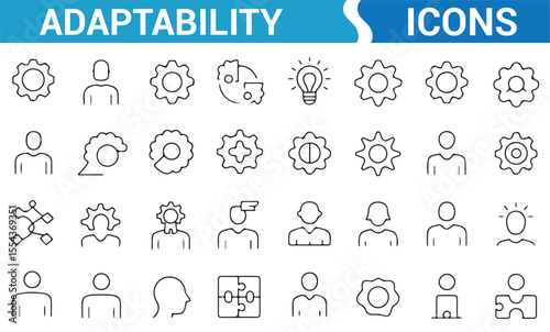 Adaptability symbols for personal development, innovation, and efficient team-building strategies.