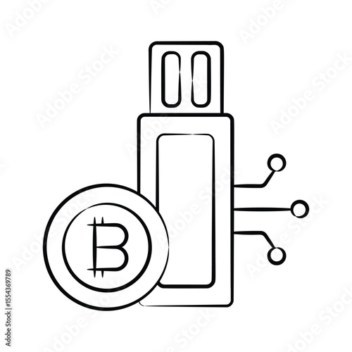 Here is a latest hand drawn style icon showing bitcoin usb