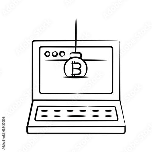 Ready to use hand drawn style icon showing online bitcoin scam