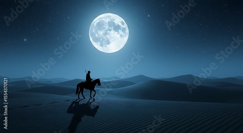 Desert Rider Under Full Moon